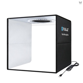 PULUZ 便攜式可摺疊LED環形燈攝影棚套裝 USB高亮30CM拍照道具拍攝臺 攝影器材配6色背景布 黑色