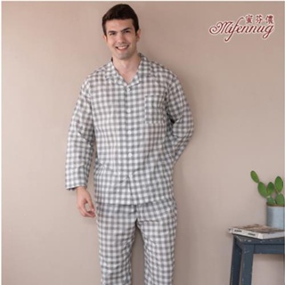 【MFN 蜜芬儂】紳士經典格子棉質居家男睡衣(灰色、藍色任選) 台灣製