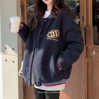 羊羔絨 外套女 飛行夾克 棒球外套 冬裝外套 2022秋冬新款復古羊羔毛外套顆粒絨加厚保暖韓系休閑棒球服夾克潮