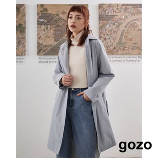 【gozo】防潑水不對稱領子鋪棉大衣外套(灰色/淺卡其_F)｜女裝 修身 保暖