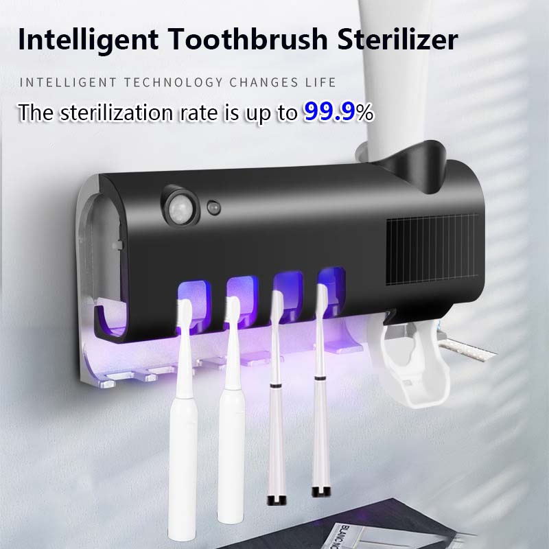 牙刷架牙膏分配器太陽能浴室牙刷收納盒多功能收納架usb充電