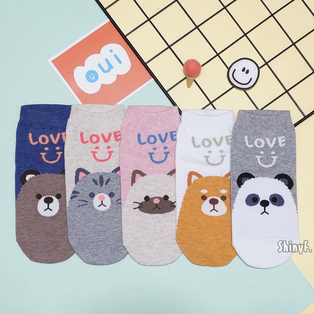 韓國襪子 LOVE 微笑 笑臉 動物 熊熊貓咪柴犬 短襪 女襪 韓襪 韓國襪 襪子 現貨