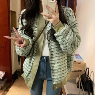 綠色粗花呢臺出貨雙面可穿外套女學生春秋時尚甜酷奶妹夾克上衣女外套 大衣 夾克
