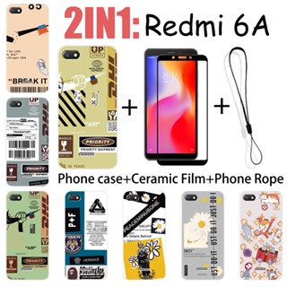 REDMI 2合1紅米6A手機殼帶鋼化玻璃陶瓷膜螢幕保護膜時尚系列