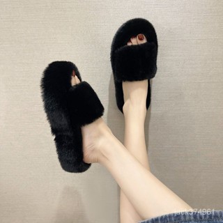 【優選精品】毛毛拖鞋女鞦鼕季新款平底防滑一字拖網紅懶人舒適涼拖孕𡠹棉拖鞋ins日韓風 9TWL