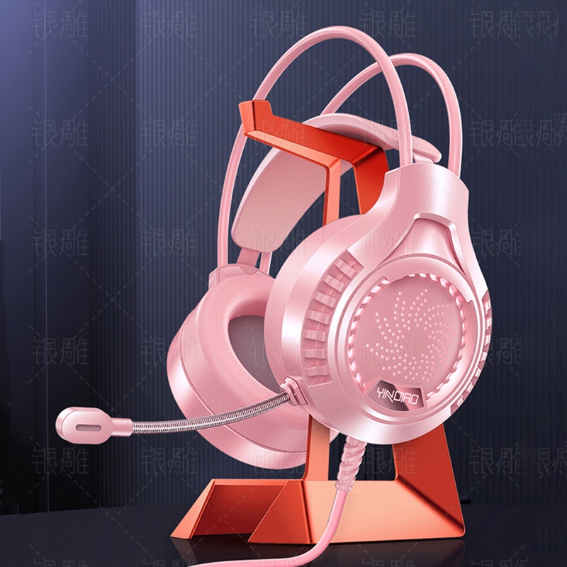 發光粉色耳機兒童女孩有線帶麥克風耳罩式 可愛粉紅色遊戲玩家Hedset電競專用頭戴式全罩式耳麥PC台式電腦筆電女生PS4