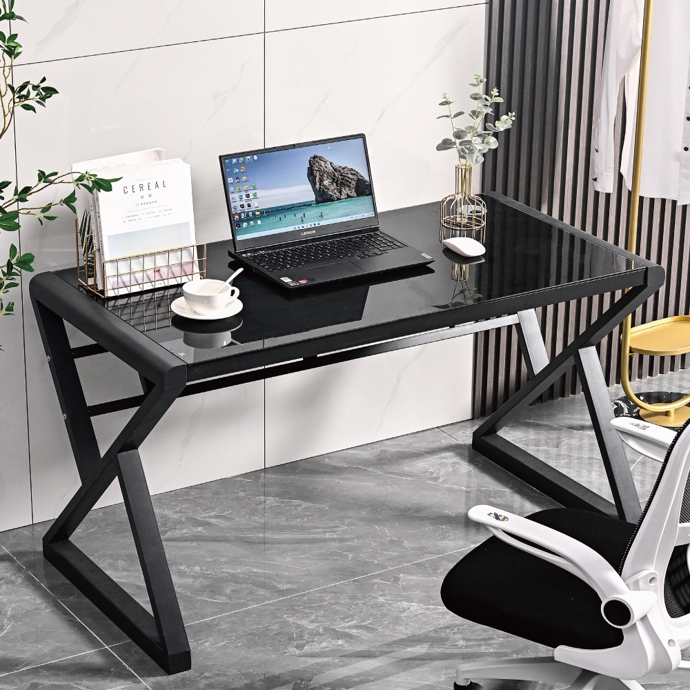 【慢慢家居】科技時尚超穩固鋼化玻璃電競電腦桌-120cm 書桌 辦公桌 會議桌 電腦椅 現貨在台