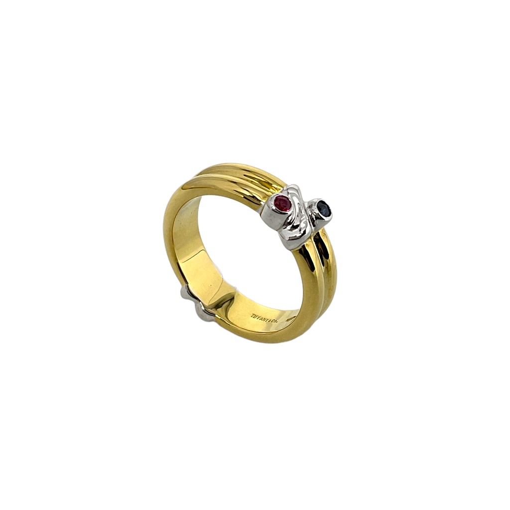 【二手】TIFFANY &amp; Co. 蒂芙尼 18K 黃金 紅寶石 藍寶石 戒指