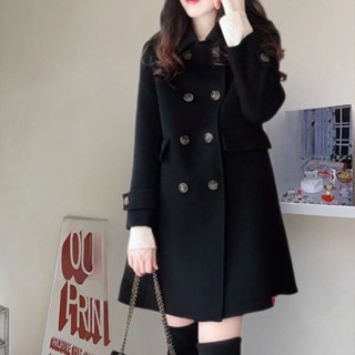 衣時尚 秋冬新款翻領加厚毛呢S-2XL大衣女中長款 寬松高階紐扣開衫毛呢外套 ME062 54570 CV