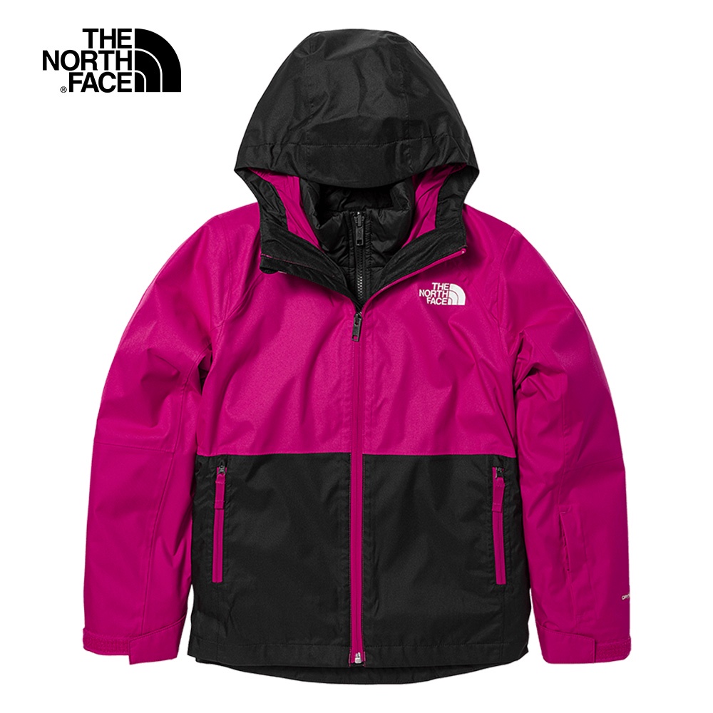 The North Face北面兒童紫紅色防水透氣連帽三合一外套｜7WP4146