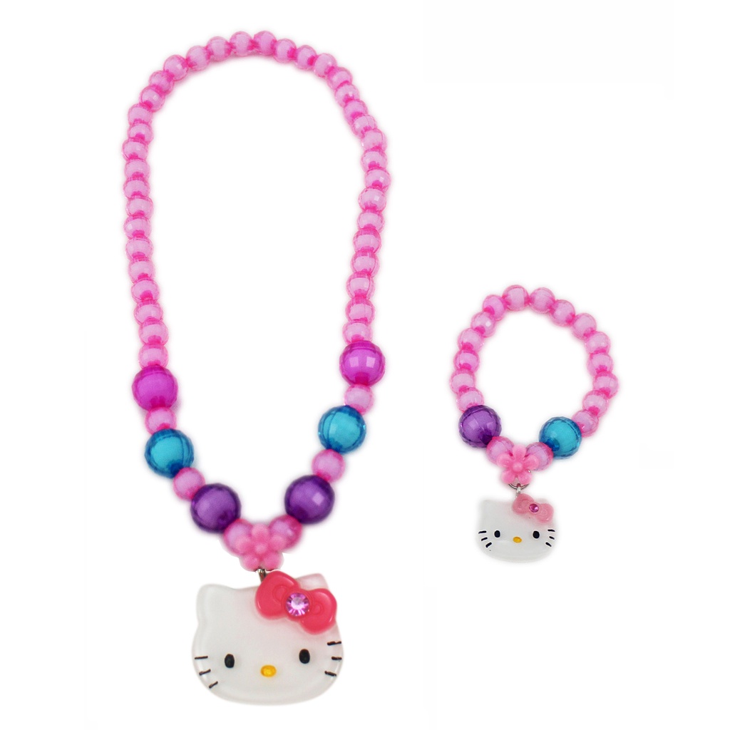 卡漫城 - Hello Kitty 兒童飾品 2件組 粉紫珠 ㊣版 項鏈 玩具 小女孩 扮家家酒 裝扮 項鍊 手環