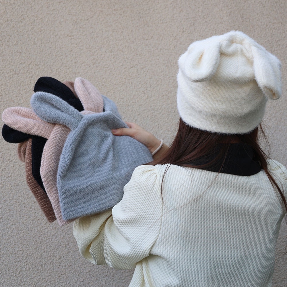 婦女的秋季 / 冬季護耳針織帽 / 時尚百搭可愛保暖帽 / Dag 兔子耳朵羊毛帽