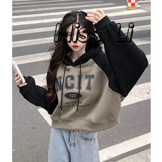 甜酷風 辣妹 連帽衛衣女 長袖上衣 寬松 短版上衣 字母印花上衣 復古 連帽上衣 女生衣服