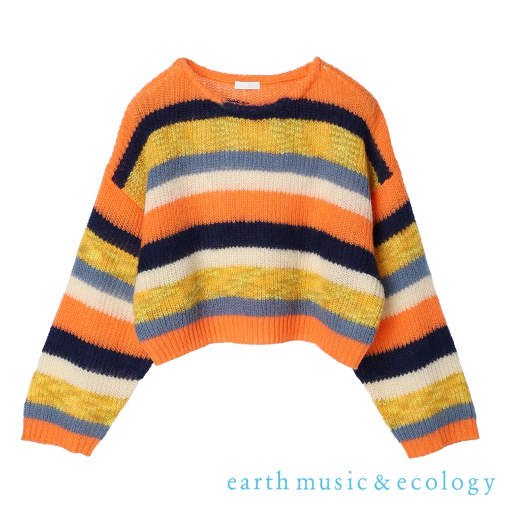 earth music&amp;ecology 彩色橫條紋毛絨寬鬆圓領針織衫(1L24L2C0100)