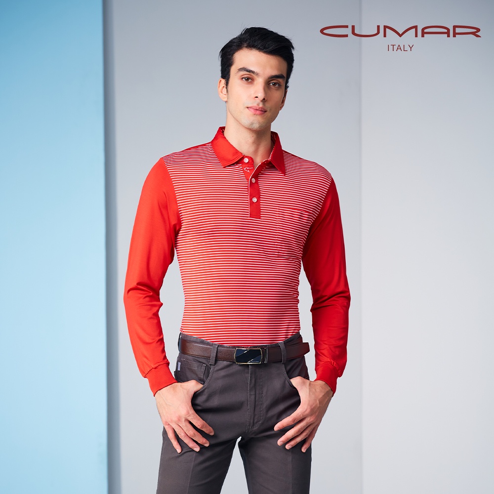 【CUMAR】男裝長袖彈性吸濕排汗POLO衫/179243-61紅色