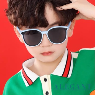 ALEGANT輕旅童遊初生藍兒童專用輕量矽膠彈性太陽眼鏡│UV400圓框偏光墨鏡