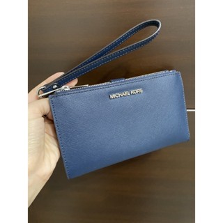 Michael kors 中長夾 中夾 長夾 九成九新 皮夾 深藍色 十字紋防刮真皮 手機包 多功能錢包 錢包