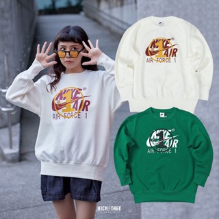NIKE NSW AF1 CREW 40週年 BV綠 米白 復古 大LOGO 衛衣 大學T 女款【FB7651-365】
