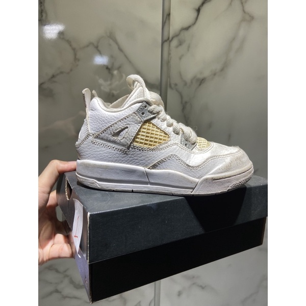 兩雙NIKE AIR JORDAN 4 RETRO  4代 +螢光撞色 全白 童鞋 籃球鞋 17CM 便宜出清