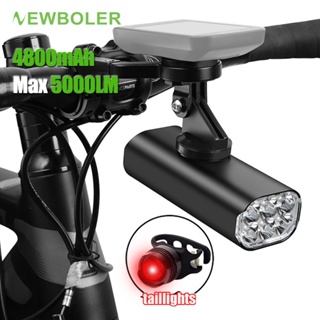 Newboler 5000流明自行車燈山地車前燈 Type-C 可充電 6LED 4800mAh 自行車手電筒帶吊裝支架
