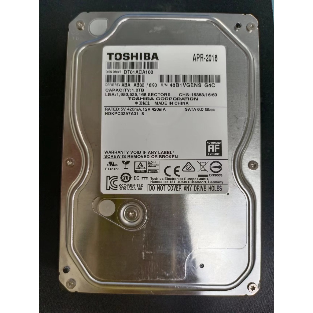 【TOSHIBA】 DT01ACA100 3.5吋硬碟 1.0TB(二手良品)