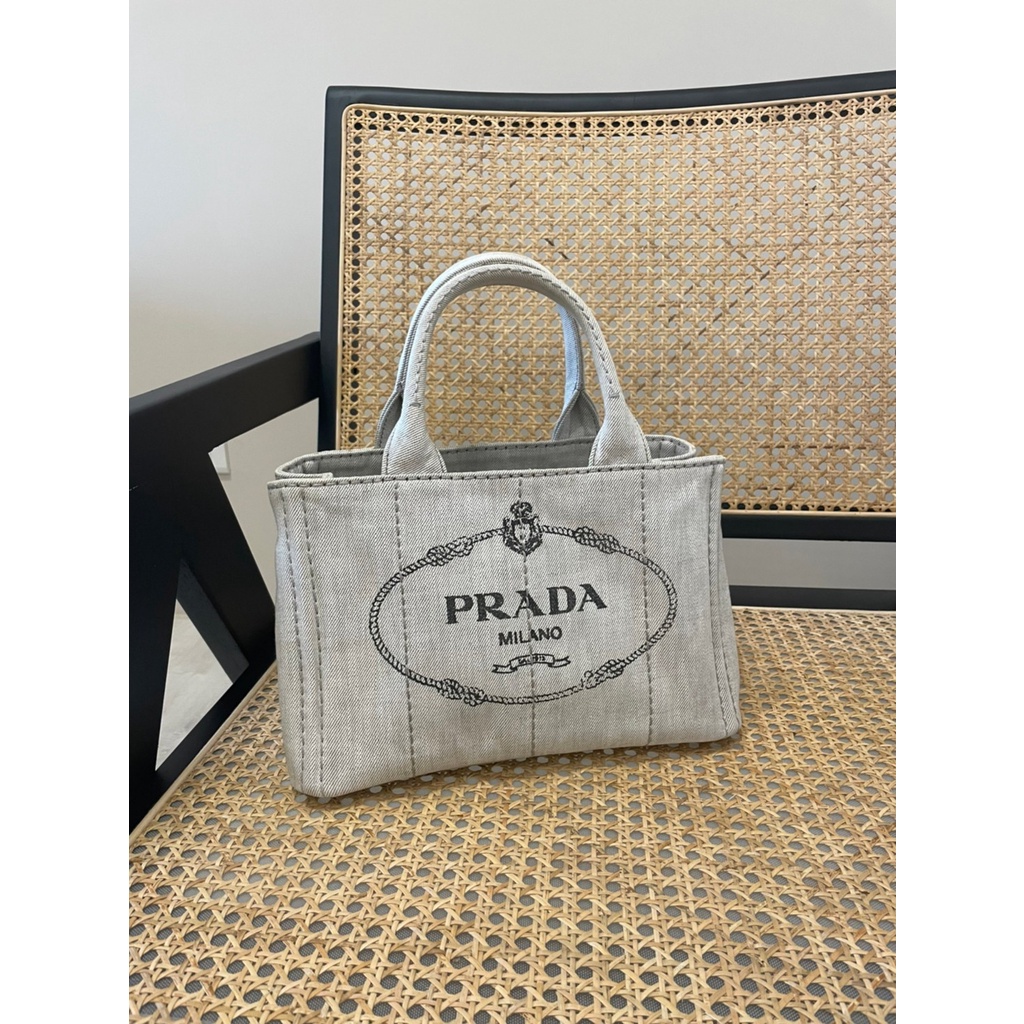 限時出清特價❤️Prada LOGO帆布手提斜背托特包(灰/牛仔淺藍)❤️