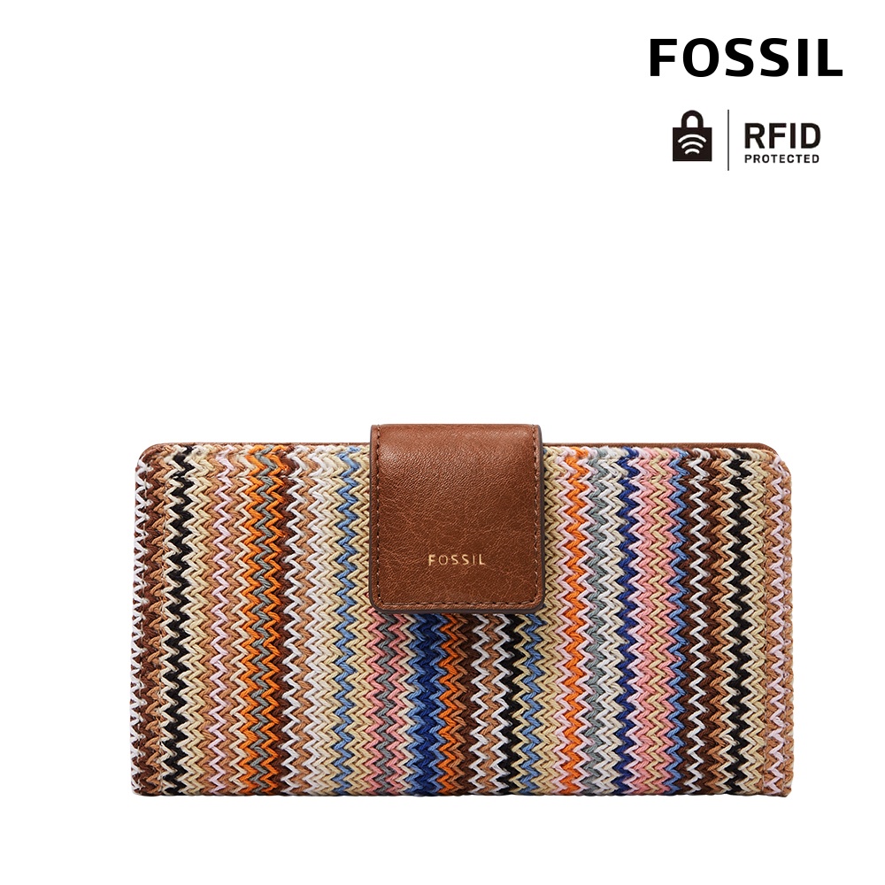FOSSIL Logan 扣式RFID防盜中長夾-多彩編織 SL8210875