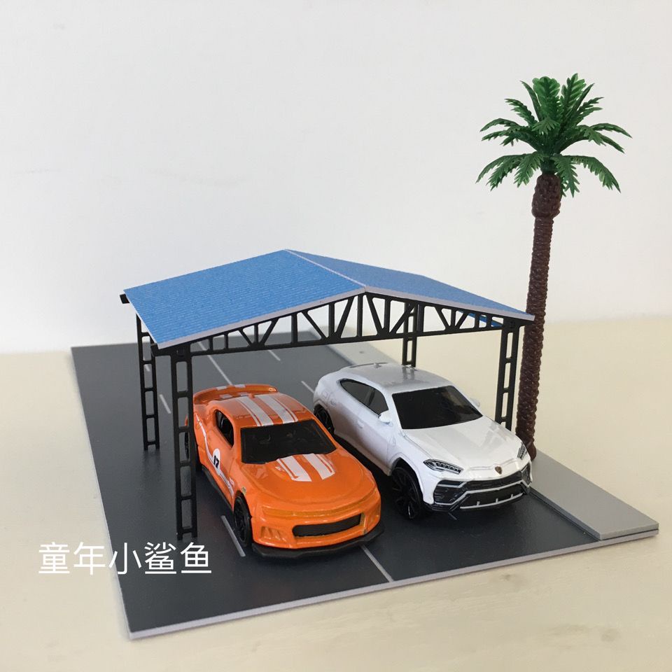 沙盤模型 1/64停車棚,1/64輪胎架,模型通用LED燈白光,出售商品不包括車模