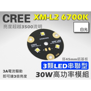 EHE】CREE XM-L2 U3 6700K白光 30W 3顆LED串聯型模組(搭45mm鋁基板)。超越3500流明