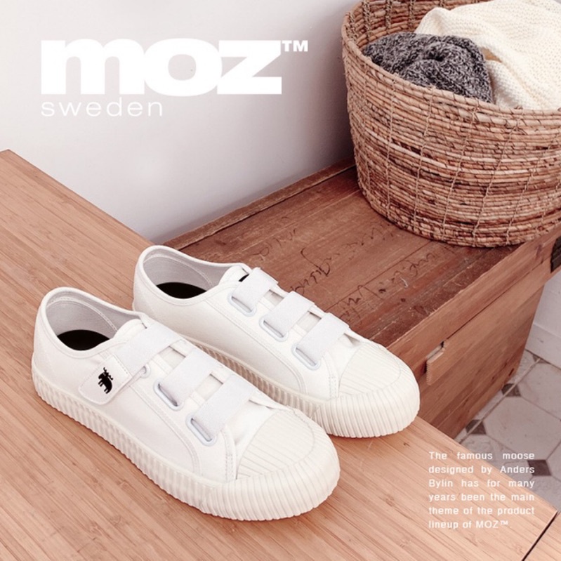 【思購易】瑞典moz厚底駝鹿魔鬼氈帆布鞋 餅乾鞋 低筒帆布鞋(百搭白)MOZ麋鹿 SHOA-001-WH