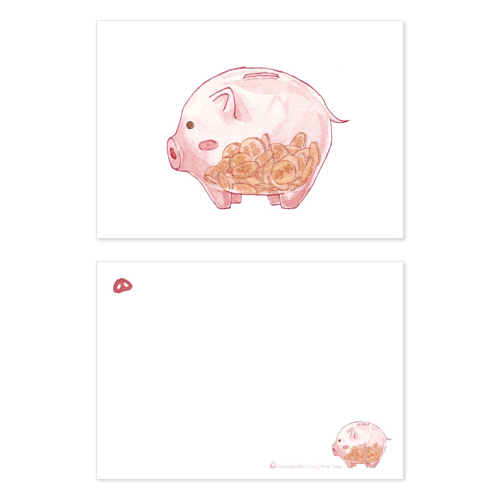 【明信片-撲滿豬】-撲滿/豬/水彩/存錢筒