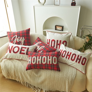 聖誕枕套 12"x20".18"x18",刺繡亞麻米色,Joy HoHo 抱枕套,適用於沙發/汽車靠墊套