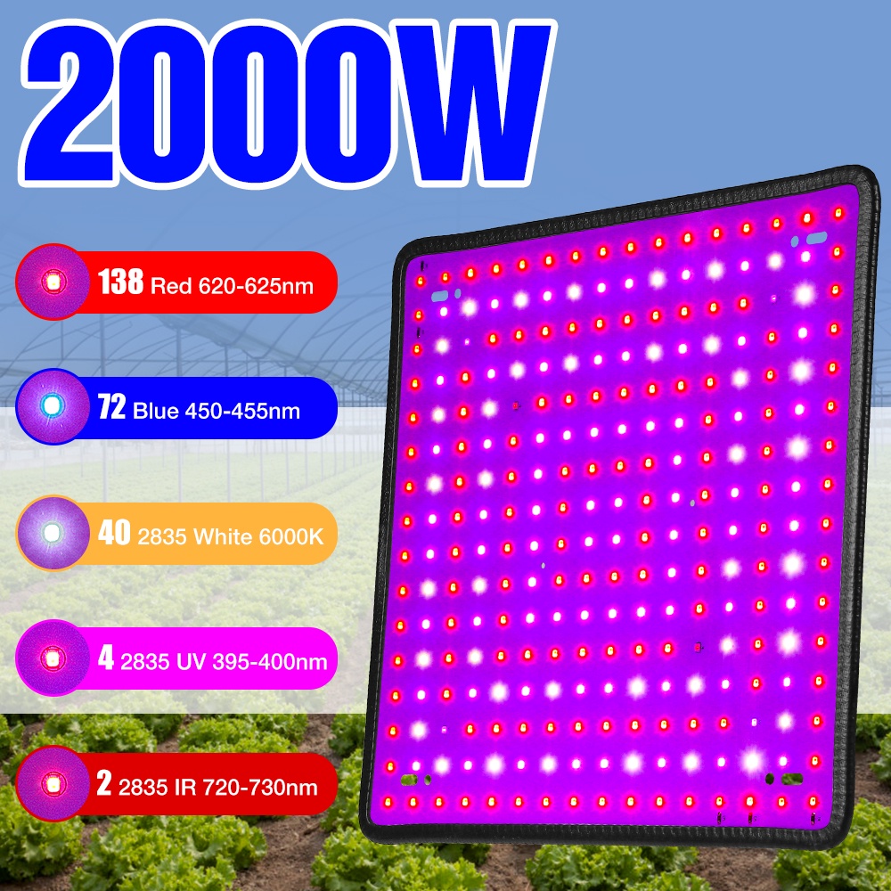 1000W全光譜燈LED植物生長燈量子板植物補光燈水培110V室內植物照明220V溫室蔬菜花卉種子