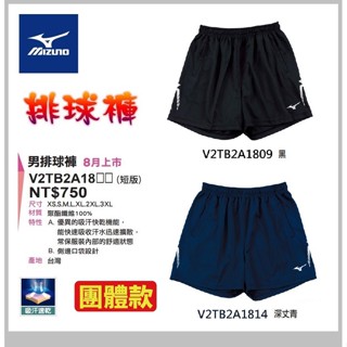 MIZUNO 美津濃 短版 排球褲 排球短褲 V2TB2A1809 / 14 黑色 丈青色 男女通用 大自在