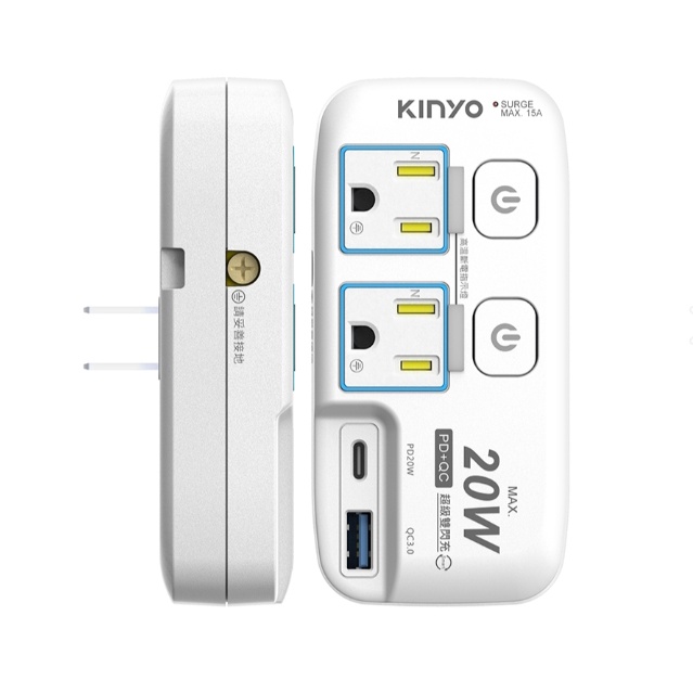 【KINYO】2開2插PD+USB分接器 (GIPD-322)