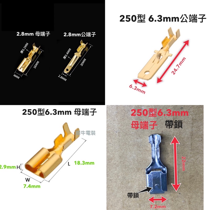 台灣🇹🇼 含發票 250型110型保證純銅  6.3mm公母端子2.8mm公母端子