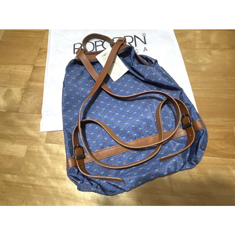 義大利 POPCORN ALFANA WINX 48 方塊藍 純牛皮 手工包 空氣折疊包  後背包