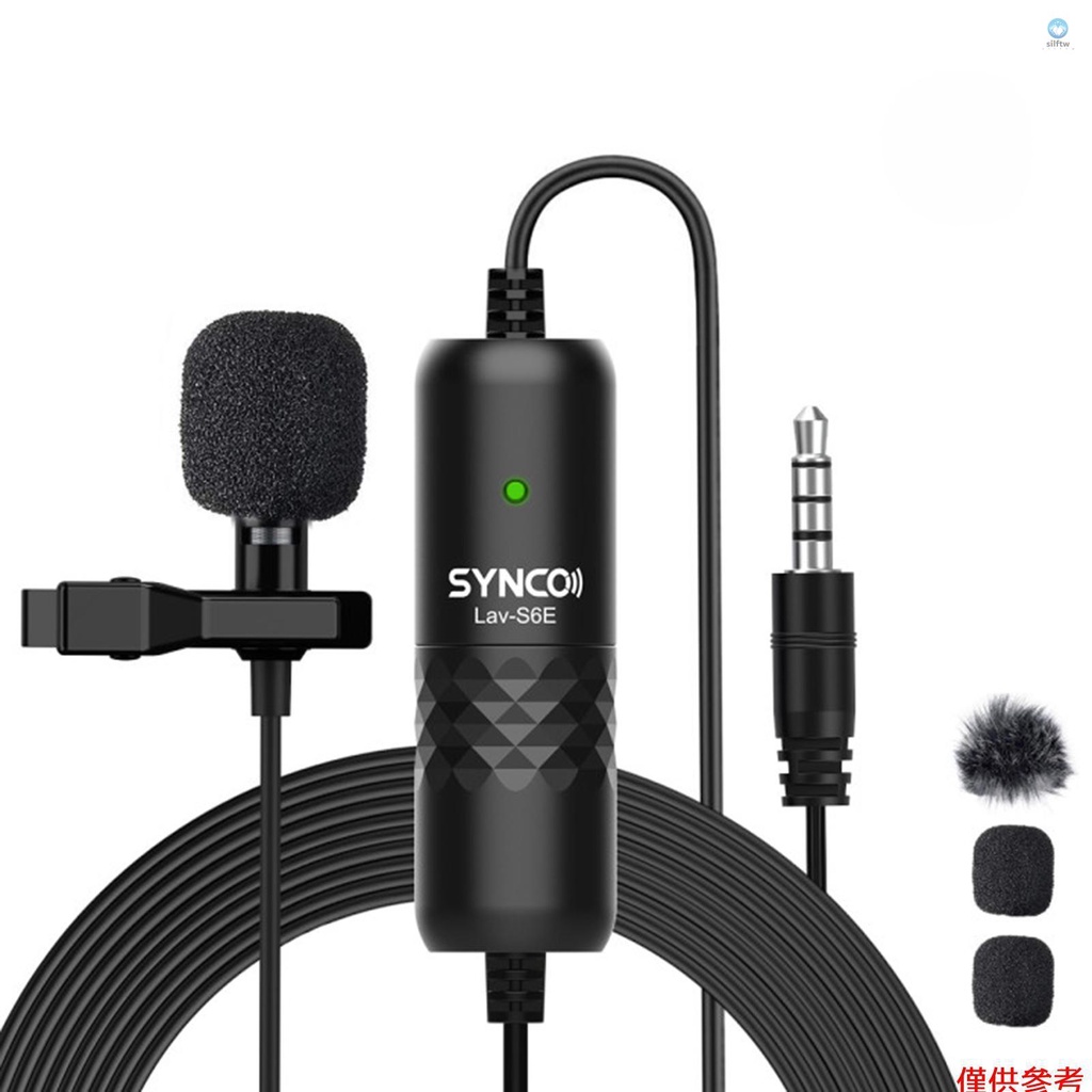 Synco Lav-S6E 專業領夾式麥克風夾式全向電容翻領麥克風自動配對 6M / 19.7 長電纜 帶用於單反相機