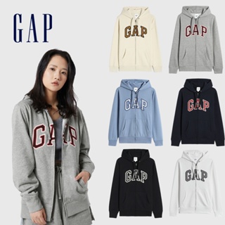 Gap 男女同款 碳素軟磨 法式圈織系列 Logo連帽休閒外套 853131-多色可選