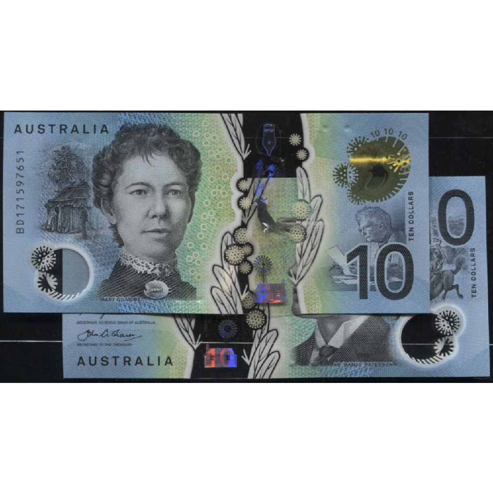【塑膠鈔】Australia(澳大利亞),  P63  10-Dollar ， 2017 #206552 , 品相全新U