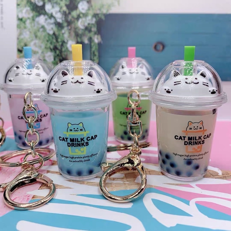 韓國創意熊貓液體珍珠奶茶鑰匙圈