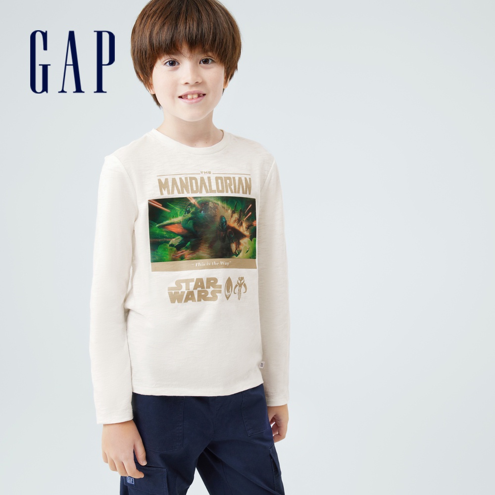 Gap 男童裝 Gap x Star Wars星際大戰聯名 趣味互動長袖T恤-白色(727586)