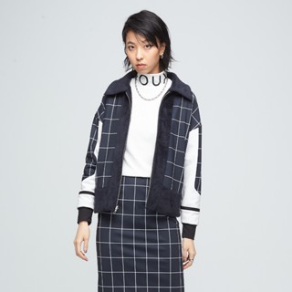 【voux】抗菌絨毛格紋雙面外套(女)-無煙煤黑