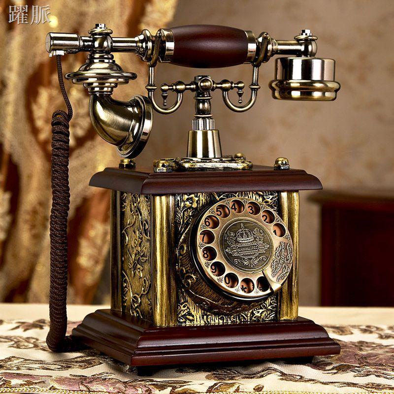 躍脈現貨熱銷✺✺◎實木轉盤復古電話機座機美式時尚創意電話機家用客廳歐式仿古電話