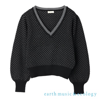 earth music&ecology 幾何緹花編織V領針織衫(1L23L2C0600)