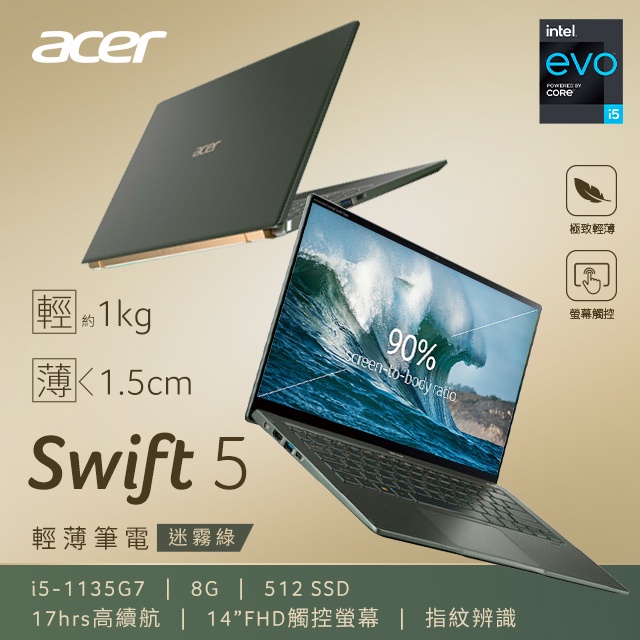 【小藍電腦】ACER Swift 5 SF514-55T-54WK 綠【全台提貨 蝦聊再便宜】