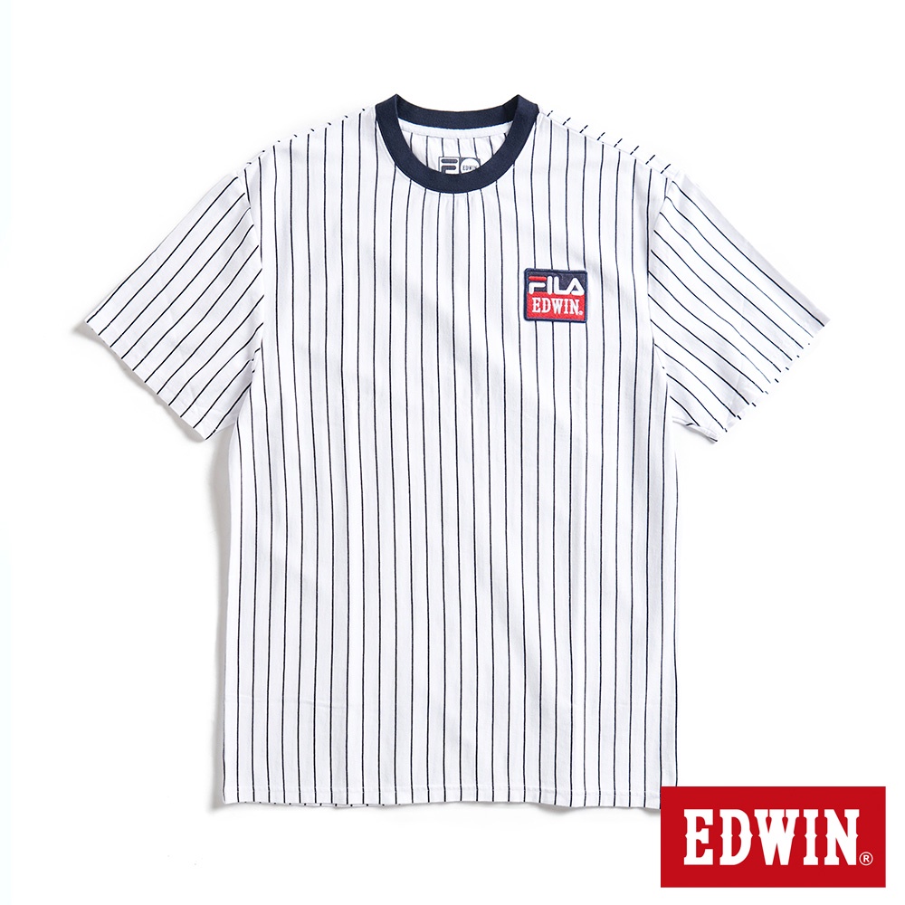 EDWIN x FILA聯名 經典主義運動休閒直條紋短袖T恤(白色)-男款