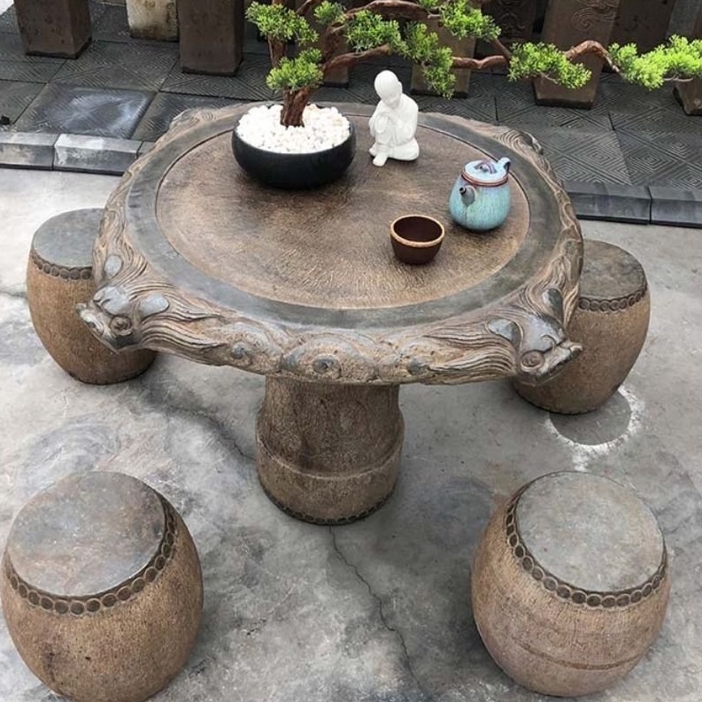 石桌石凳花園青石茶桌石頭桌子戶外石桌椅庭院傢用石臺大理石茶臺