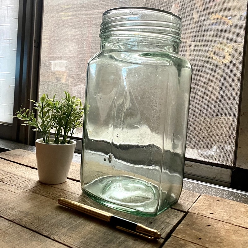 保留 早期 長方形 手工氣泡玻璃罐 糖果玻璃罐 氣泡玻璃罐 玻璃罐 老玻璃罐 老玻璃瓶 玻璃瓶 乾燥花瓶 花藝玻璃瓶