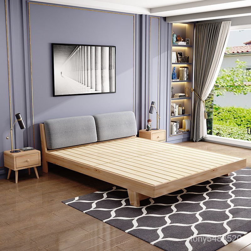 實木床現代簡約雙人床1.5米民宿床1.8m床架齣租房經濟型單人床1.2 高腳床 鐵床架 雙層床 上下床 儲物多功能床架